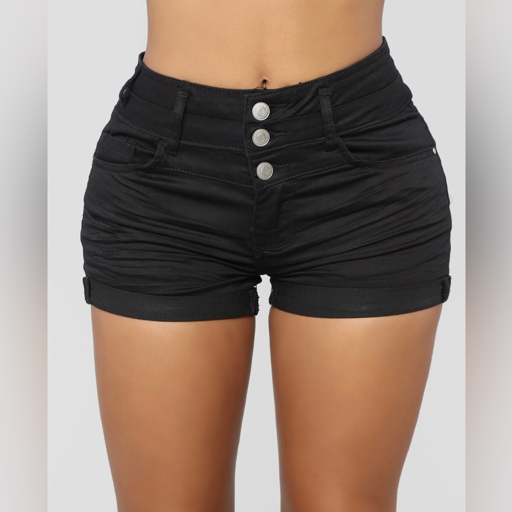 Black High Rise Denim Shorts